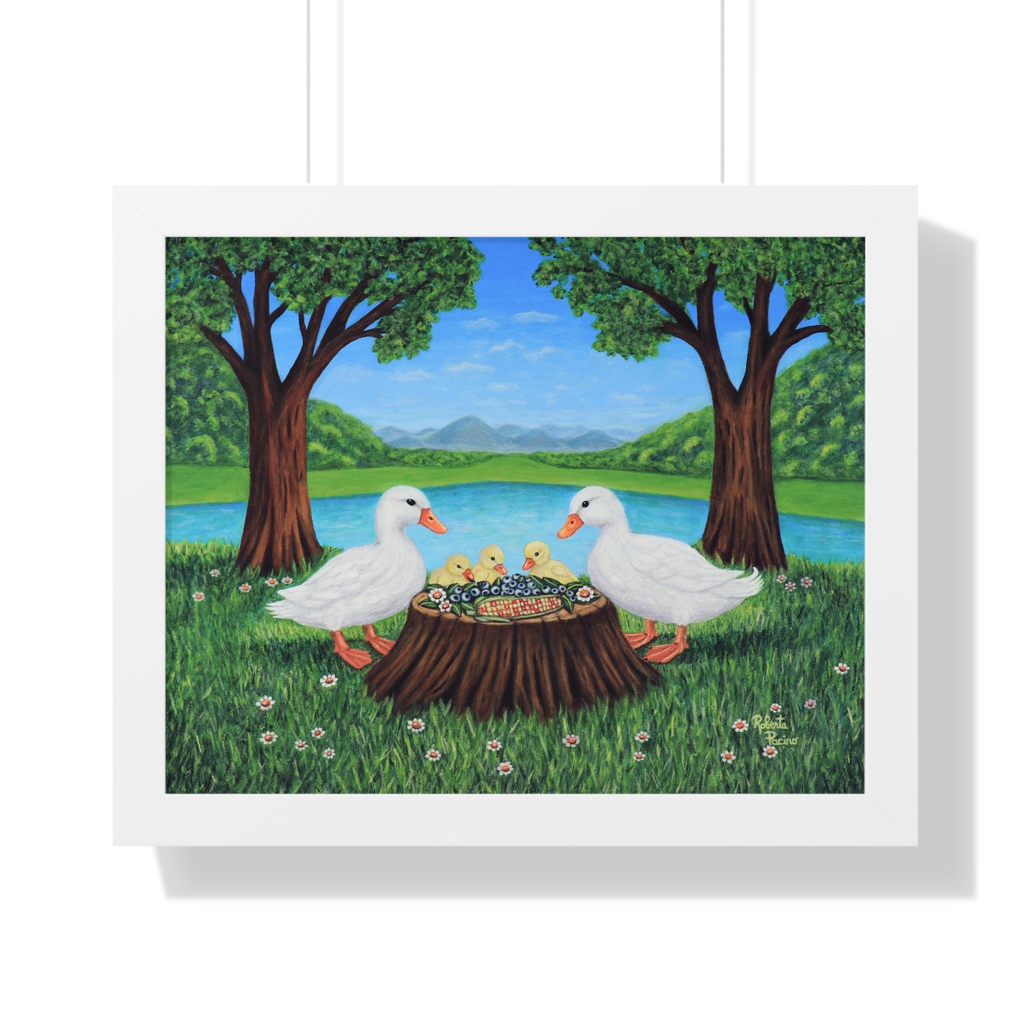 Sunlit Supper Framed Wall Art – 16x20 Duck Family Print by Roberta Pacino