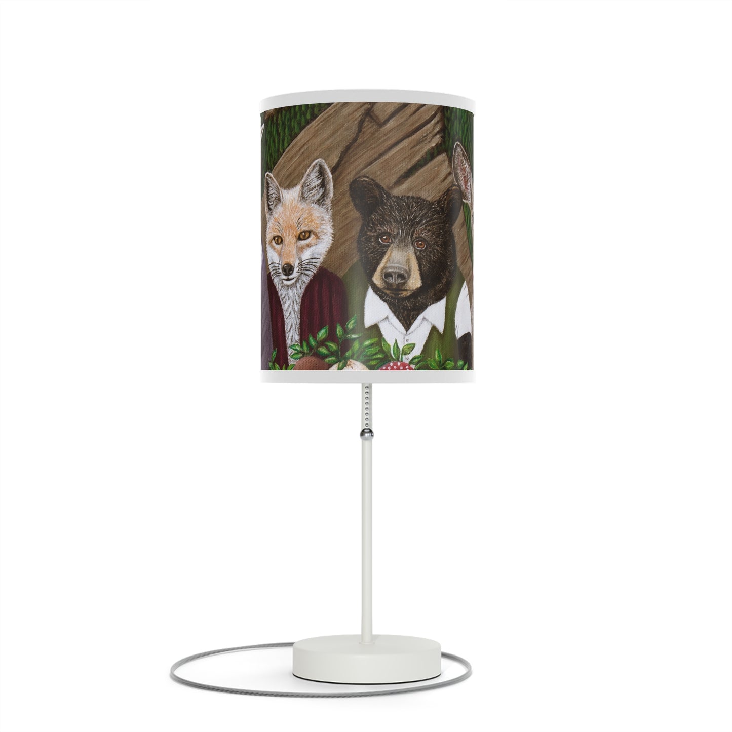 Wildlife Standing Lamp – Mountain Meal 20" Lamp with Forest Animals, Nature Inspired Decor, Original Painting by Roberta Pacino