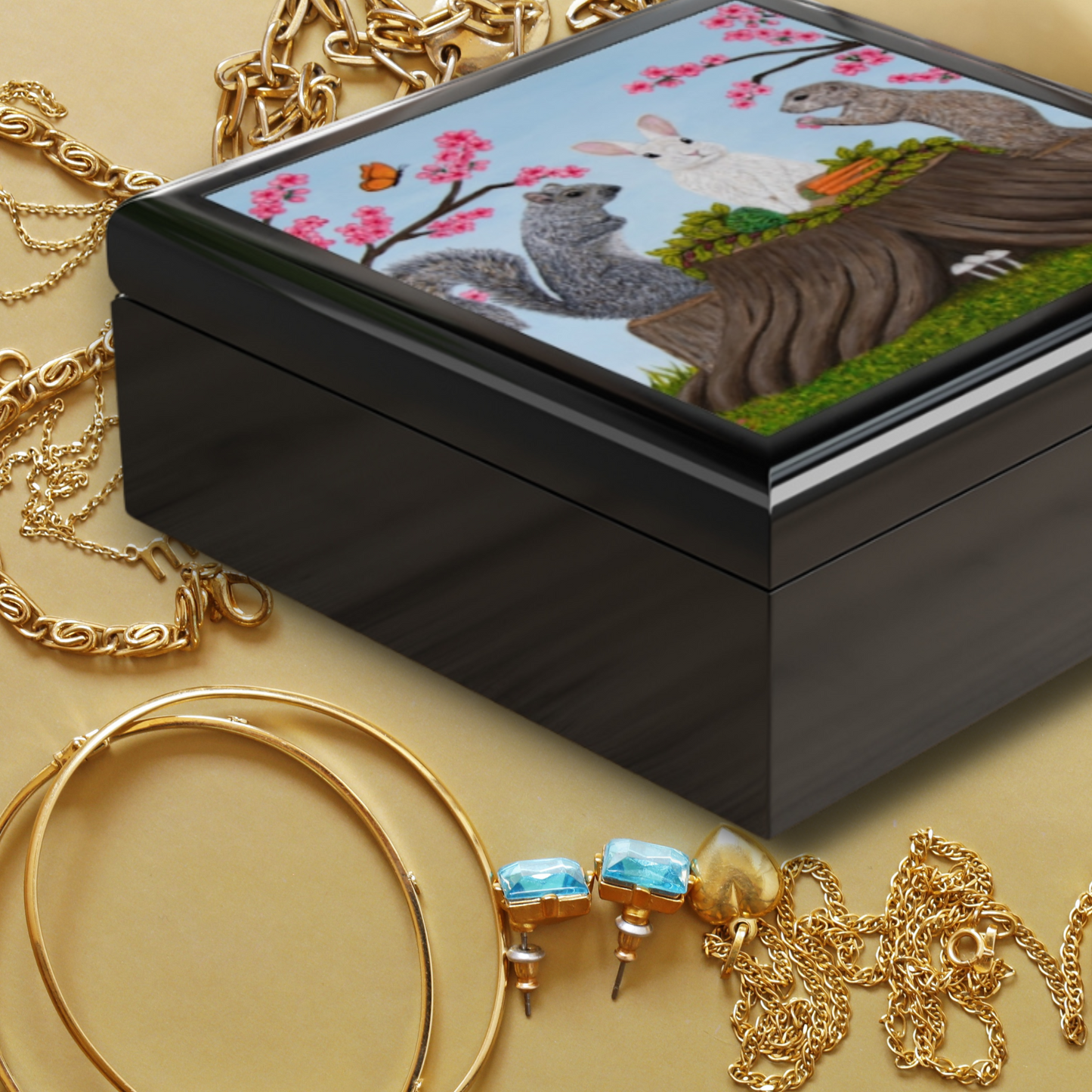 Garden Gathering Jewelry Box – Woodland Animal Art by Roberta Pacino