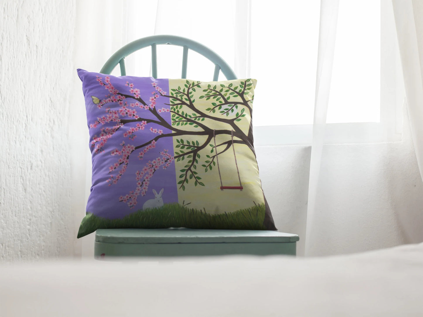 Seasonal Tree of Life Pillow – 18x18 Reversible Accent Cushion, Nature Inspired Decor, Original Art by Roberta Pacino