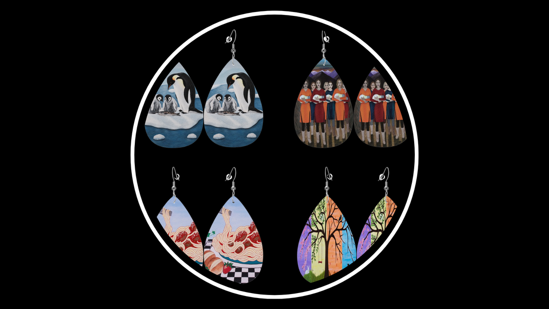 Art earrings featuring imagery from original painting by Roberta Pacino