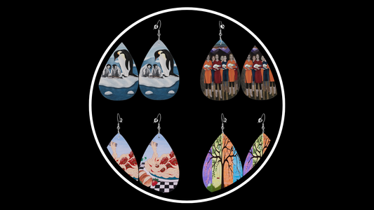 Art earrings featuring imagery from original painting by Roberta Pacino