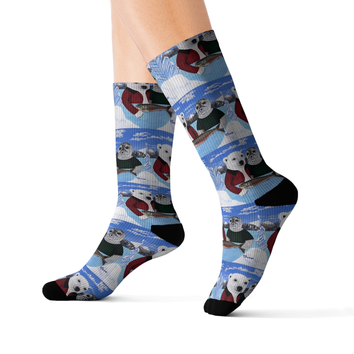 Arctic Wildlife Socks – Polar Bear & Harp Seal Art by Roberta Pacino