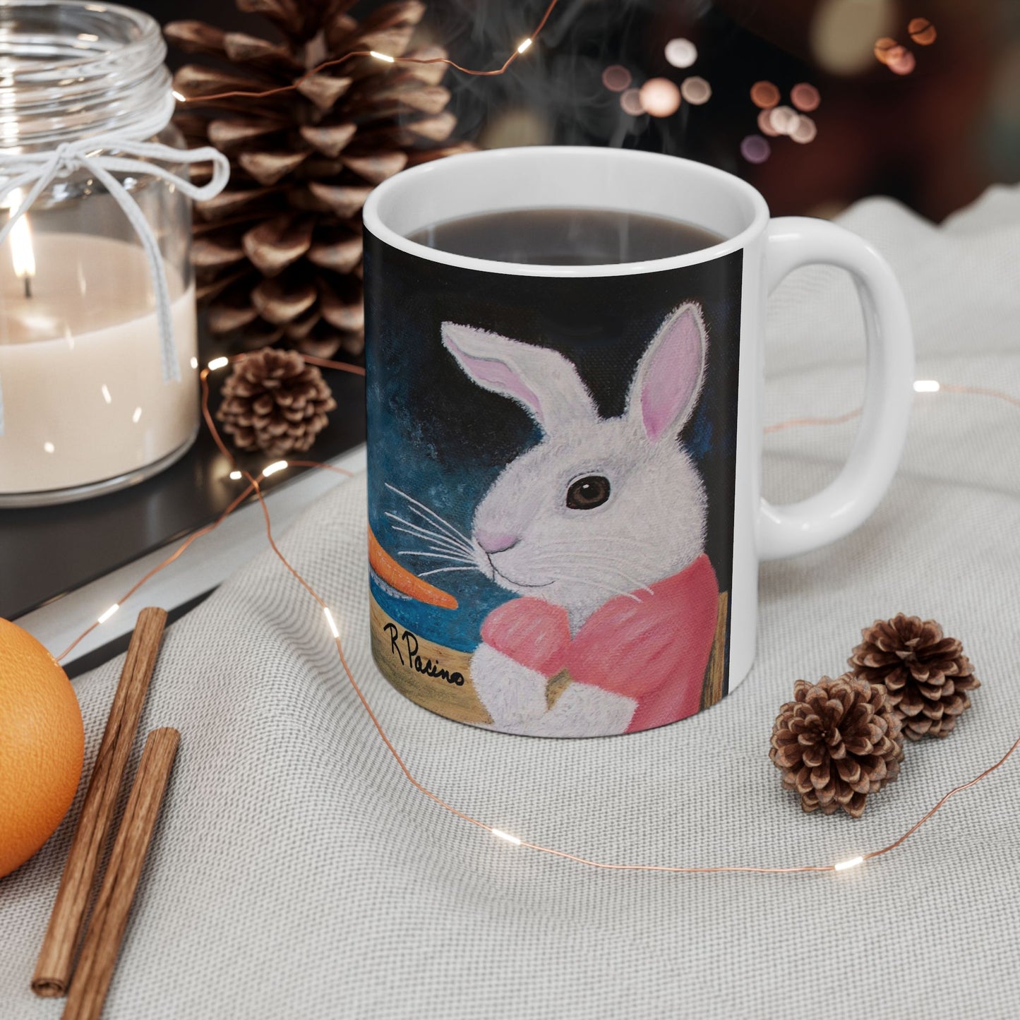 Horse and Rabbit Coffee Mug – 11oz Fantasy Animal Art Cup | Single Carrot by Roberta Pacino