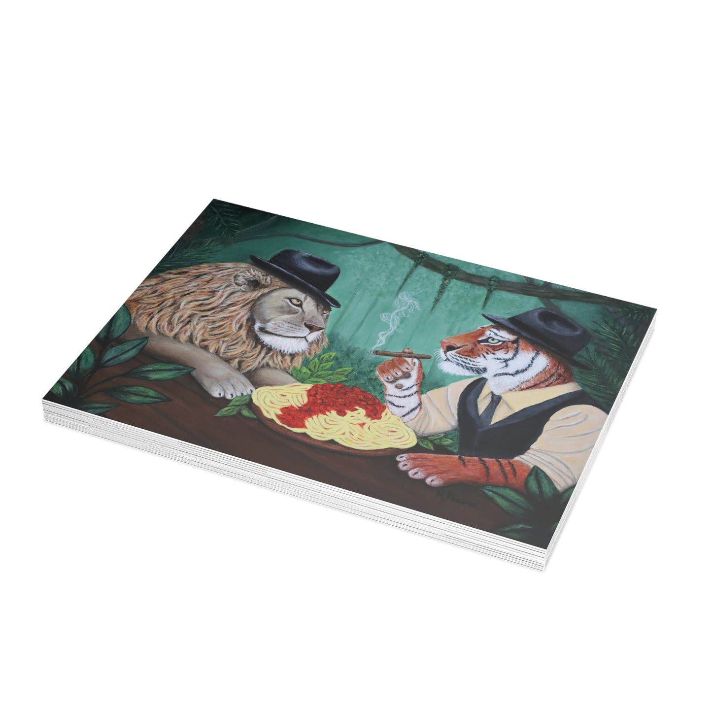 Gangster Animal Greeting Card, 7x5 with Envelope, The Sit-Down, Original Art by Roberta Pacino