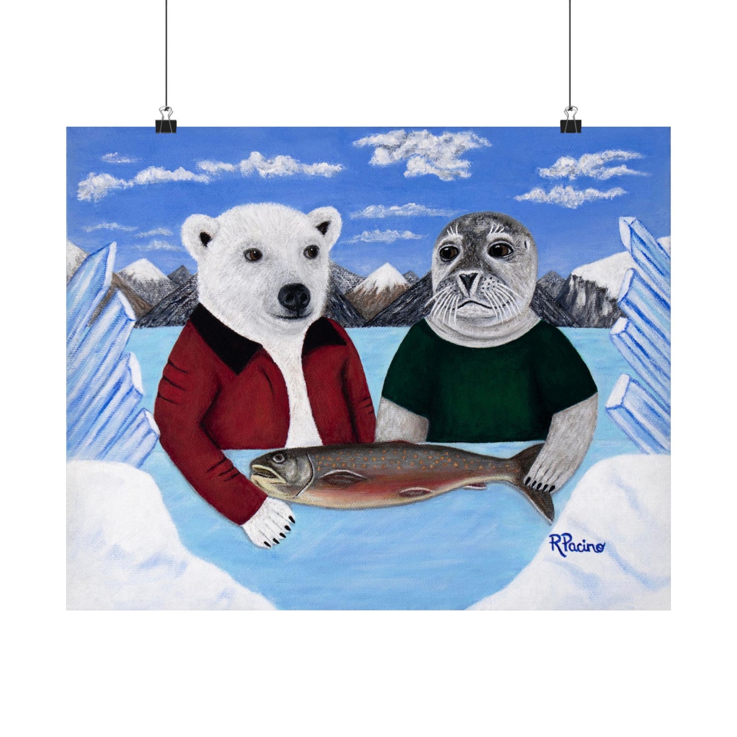 Arctic Appetite – Whimsical Polar Bear & Harp Seal Art by Roberta Pacino