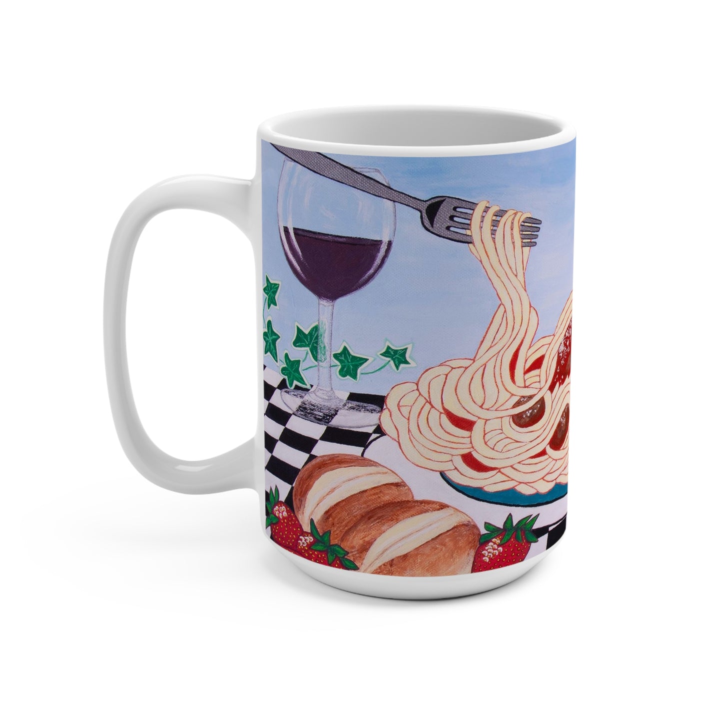 Italian Pasta & Wine Coffee Mug – 15oz Sicilian Comfort Art, Inspired by Family by Roberta Pacino