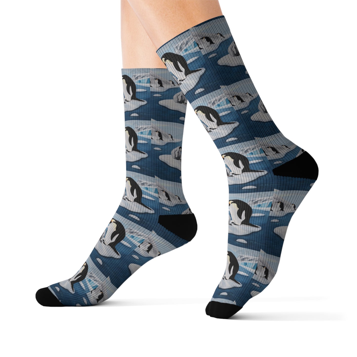 Icy Love Socks – Whimsical Penguin Family Art by Roberta Pacino