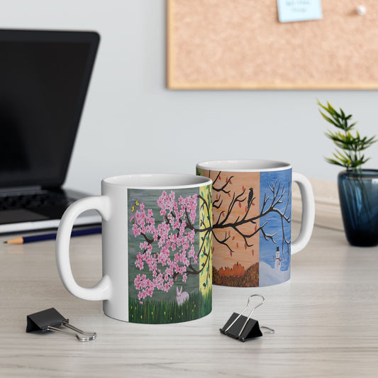 Four Seasons Tree of Life Coffee Mug – 11oz Fantasy Nature Art Cup by Roberta Pacino