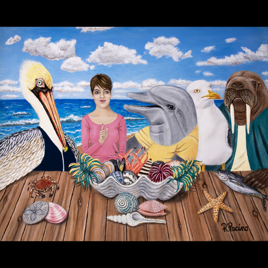 Seaside Snacks – Whimsical Coastal Animal Art, Ocean Scene, by Roberta Pacino