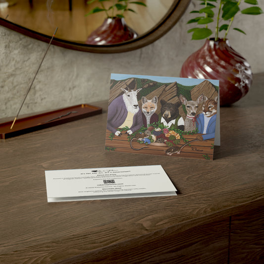 Roberta Pacino greeting card with mountain animal painting on a wooden surface