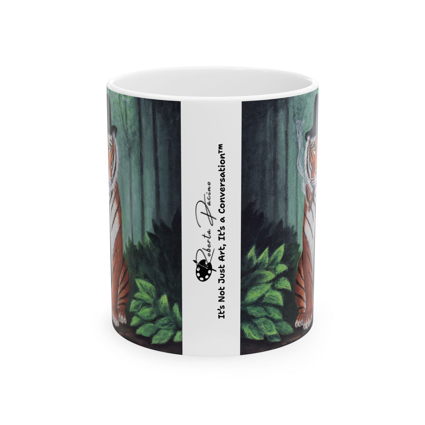 Vito Stripes Tiger Noir Mug – 11 oz Ceramic Coffee Mug, Original Art by Roberta Pacino