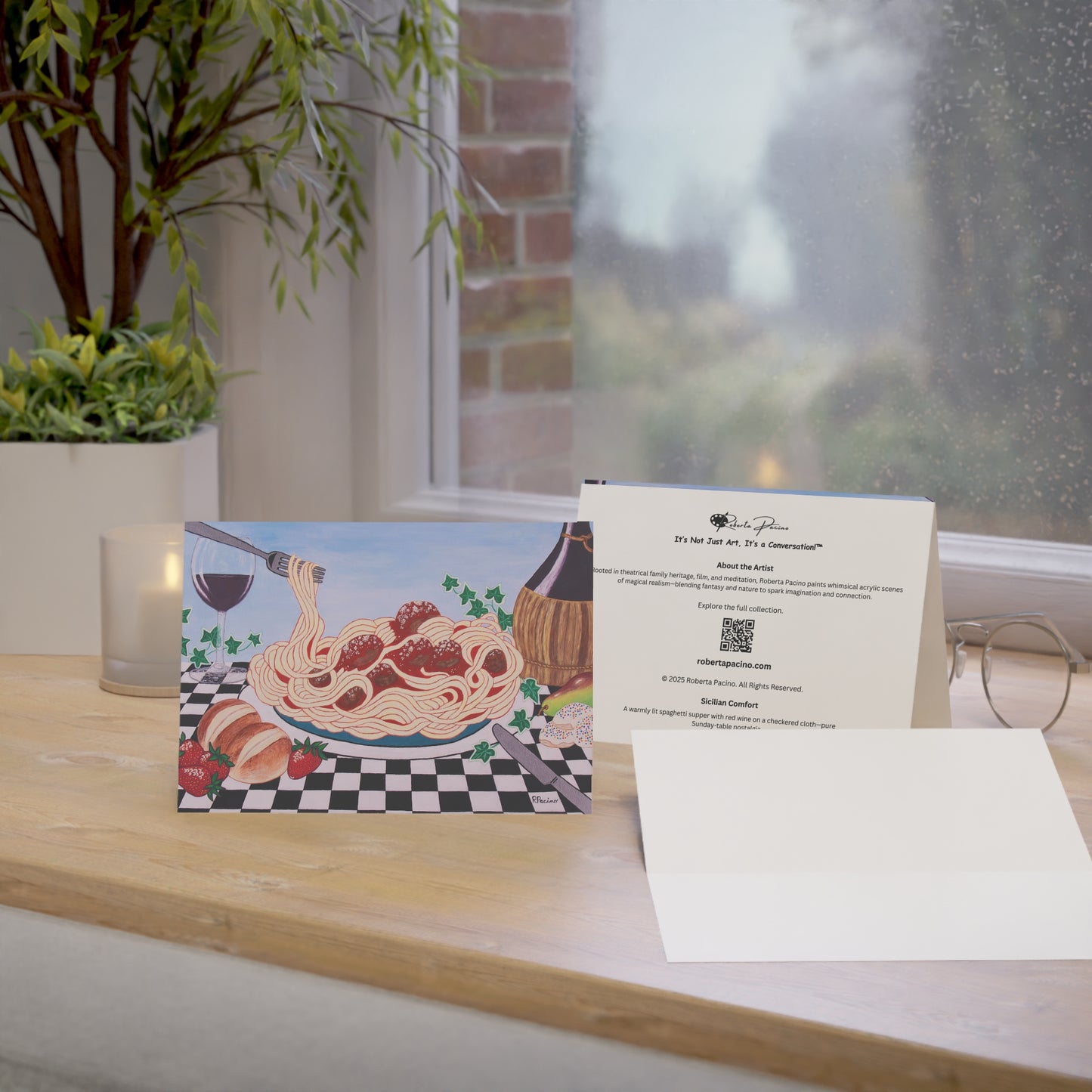 Sicilian Comfort – 7x5 Greeting Card, Single or 10-Pack, Original Art by Roberta Pacino