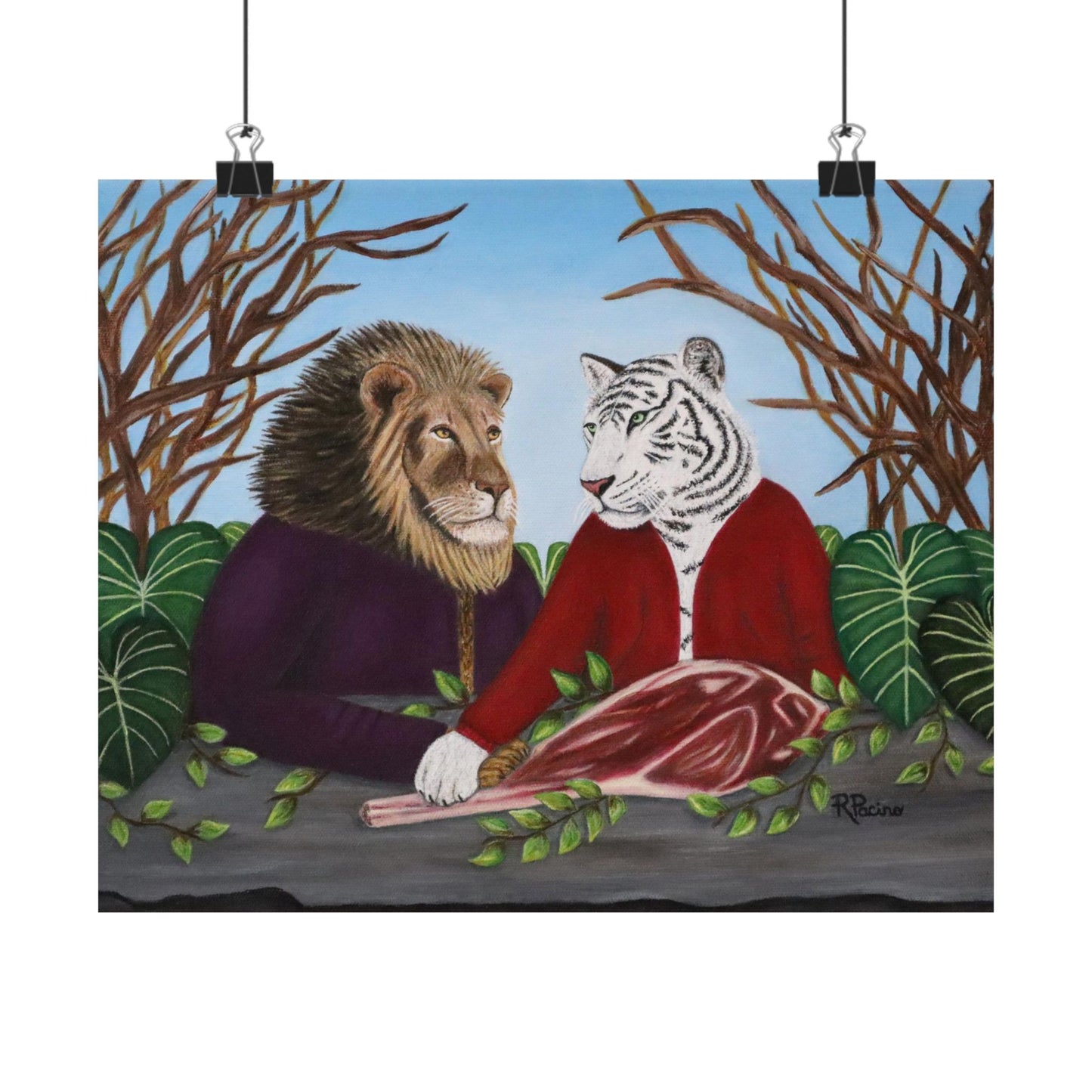 King’s Table – Majestic Lion & Tiger Fine Art, Symbolic Wildlife Print by Roberta Pacino