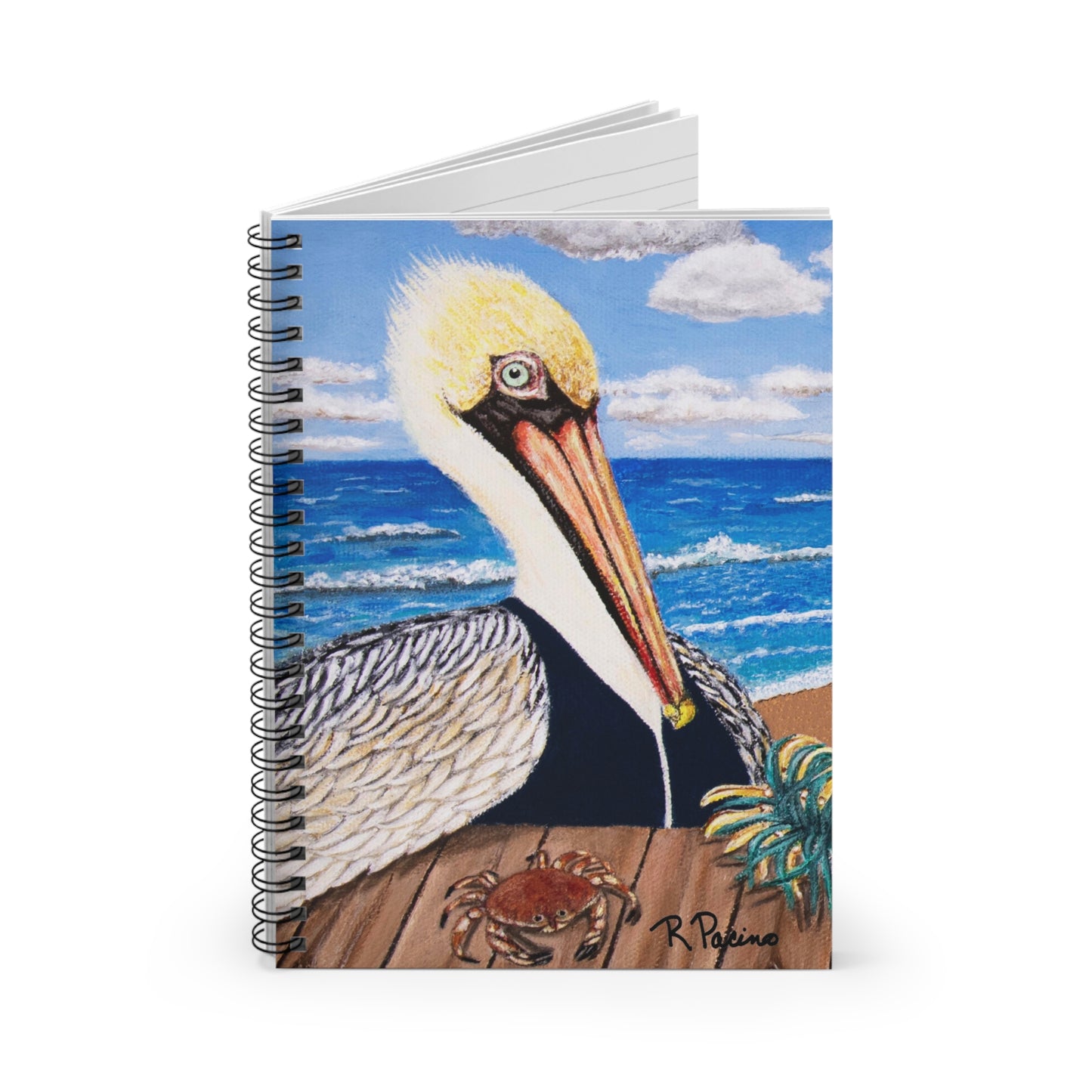 Pelican Notebook – Palermo the Pelican, Coastal Art by Roberta Pacino