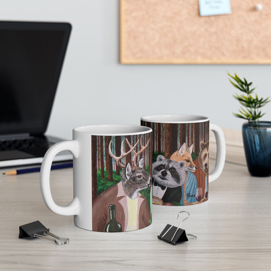 Woodland Animal Coffee Mug – 11oz Forest Feast Deer, Bear & Fox Art