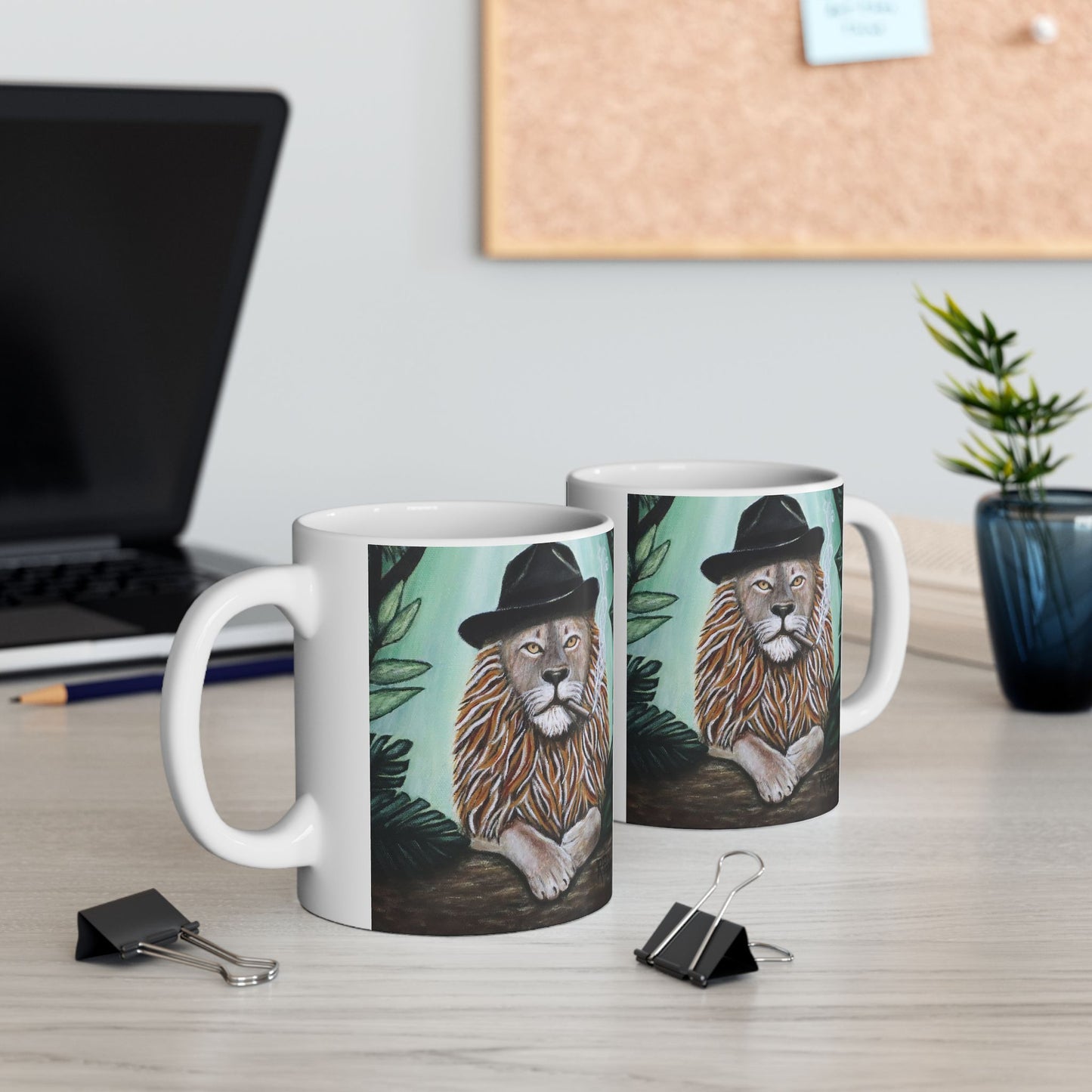 Don Leone Gangster Lion Mug – 11 oz Ceramic Coffee Mug, Original Art by Roberta Pacino