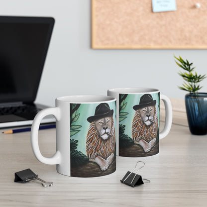 Don Leone Gangster Lion Mug – 11 oz Ceramic Coffee Mug, Original Art by Roberta Pacino
