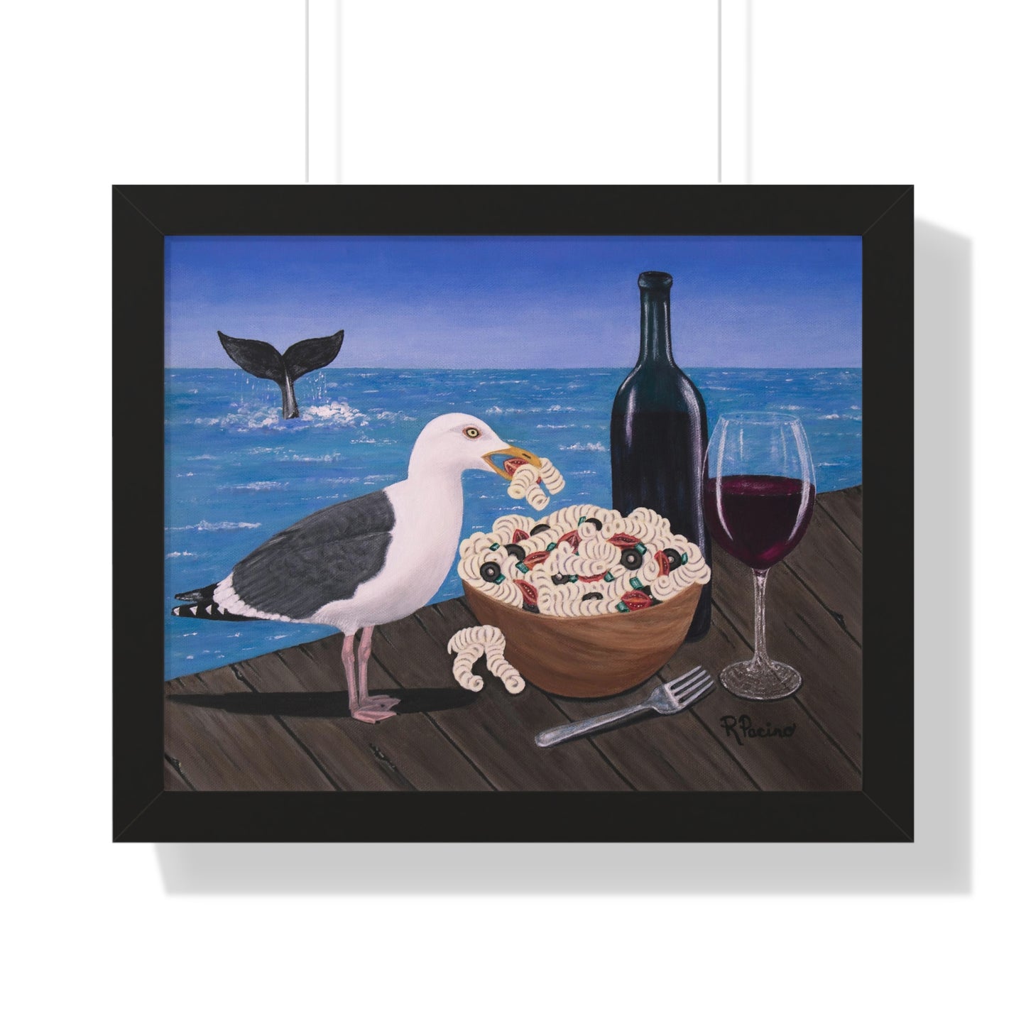 Seagull Art Framed Print – Pasta on the Pier by Roberta Pacino