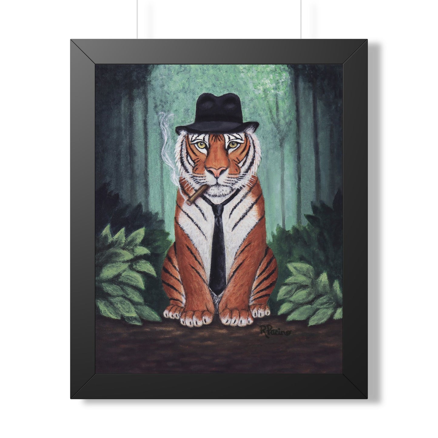 Tiger Wall Art Framed Print, Jungle Noir Animal in Fedora, Vito Stripes by Roberta Pacino