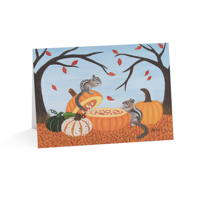 Autumn Greeting Cards – 7x5 One-Side Coated, Set of 1 or 10, Pumpkin Patch Pals by Roberta Pacino, Original Art