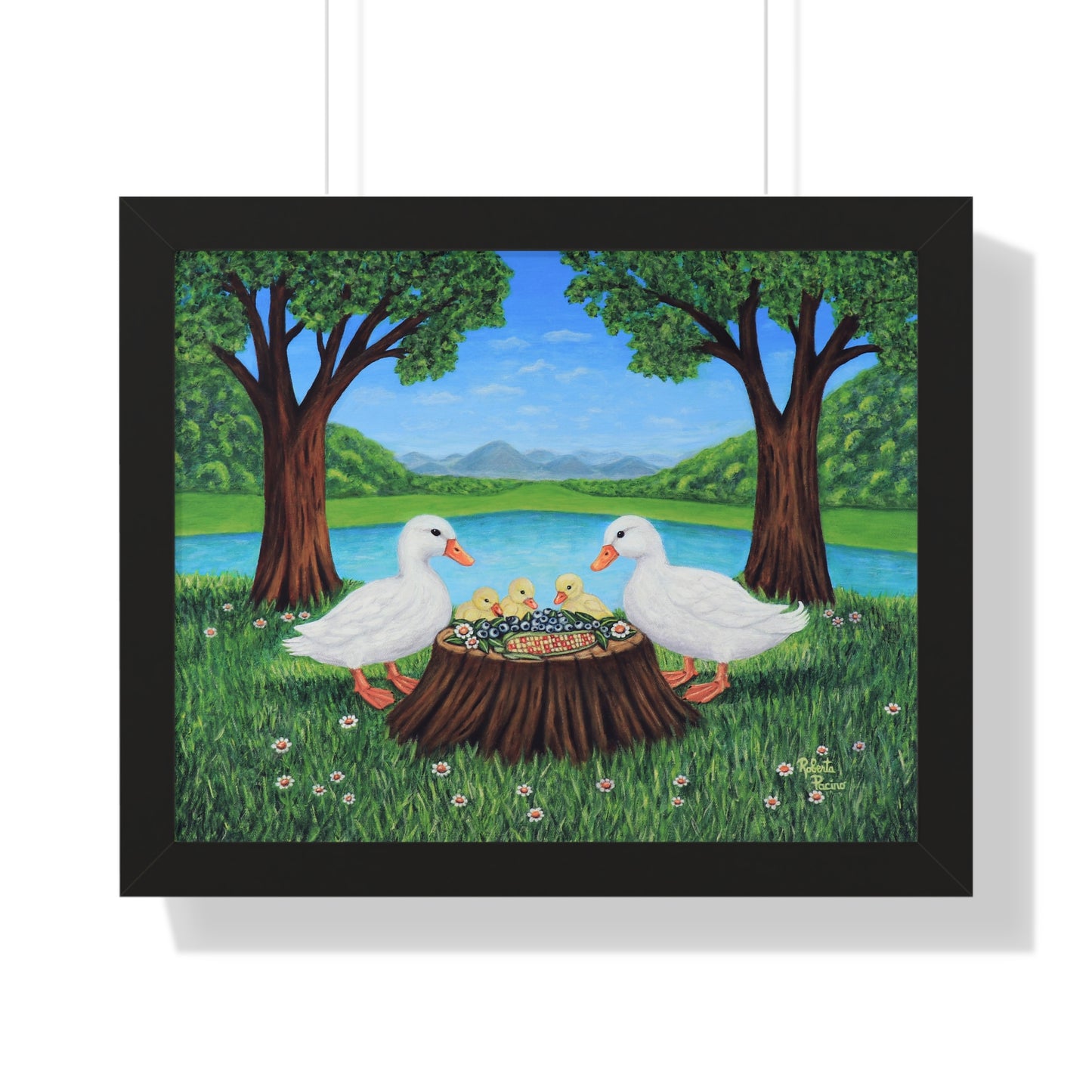 Sunlit Supper Framed Wall Art – 16x20 Duck Family Print by Roberta Pacino