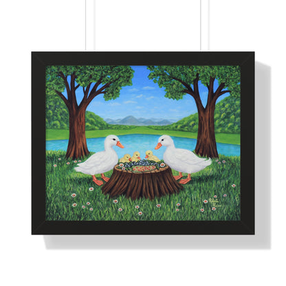 Sunlit Supper Framed Wall Art – 16x20 Duck Family Print by Roberta Pacino