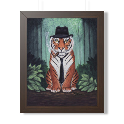 Tiger Wall Art Framed Print, Jungle Noir Animal in Fedora, Vito Stripes by Roberta Pacino