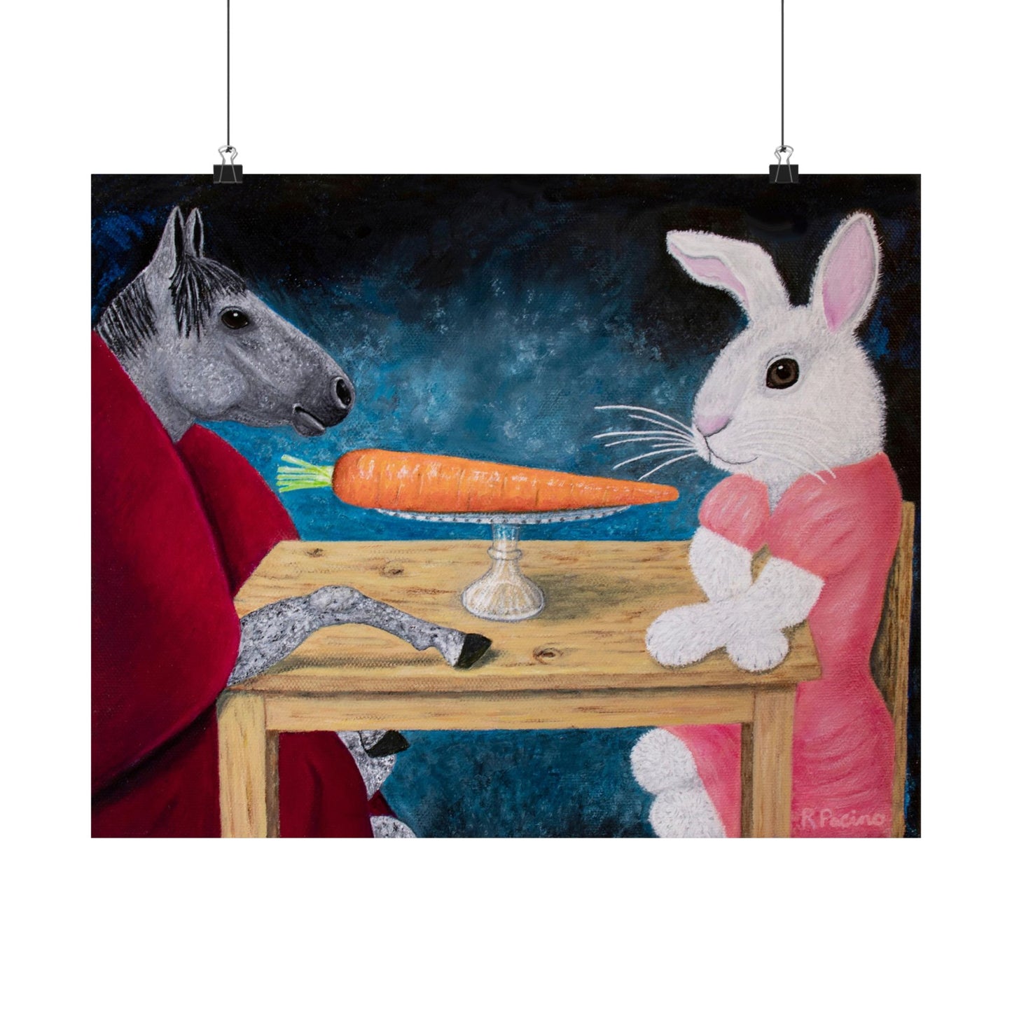 Single Carrot – Whimsical Horse & Rabbit Art, Symbolic Fine Art by Roberta Pacino