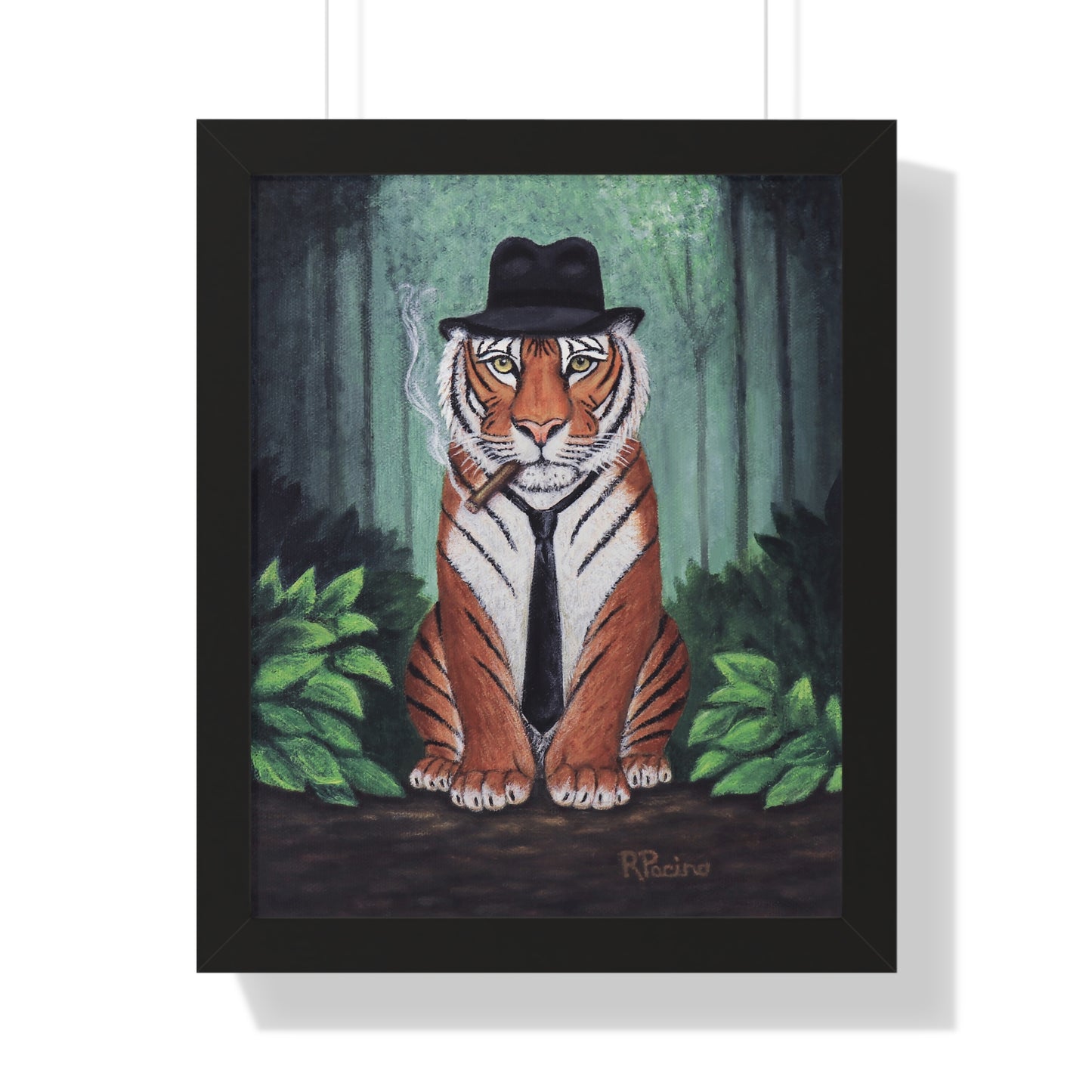 Tiger Wall Art Framed Print, Jungle Noir Animal in Fedora, Vito Stripes by Roberta Pacino