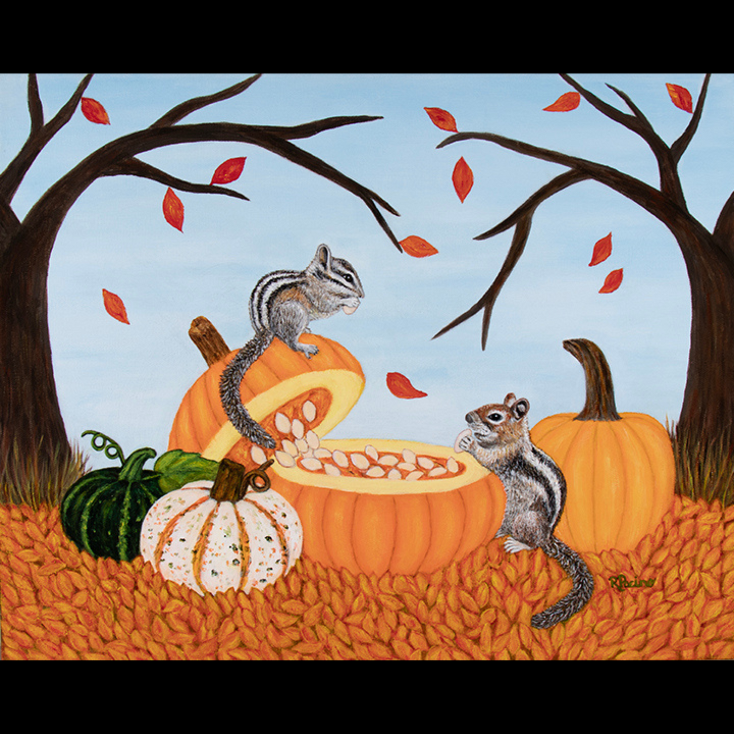 Pumpkin Patch Pals – Whimsical Autumn Animal Art by Roberta Pacino