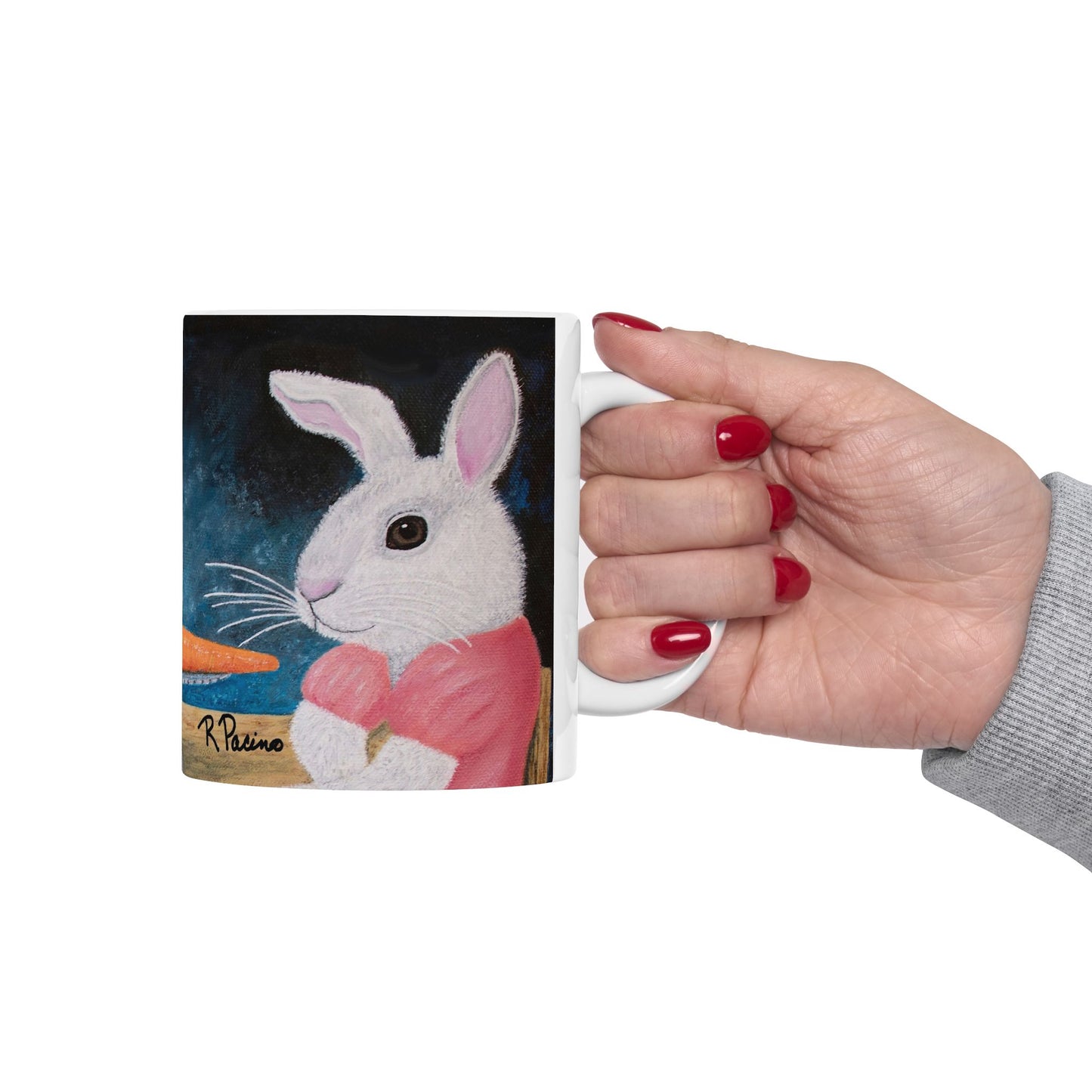 Horse and Rabbit Coffee Mug – 11oz Fantasy Animal Art Cup | Single Carrot by Roberta Pacino