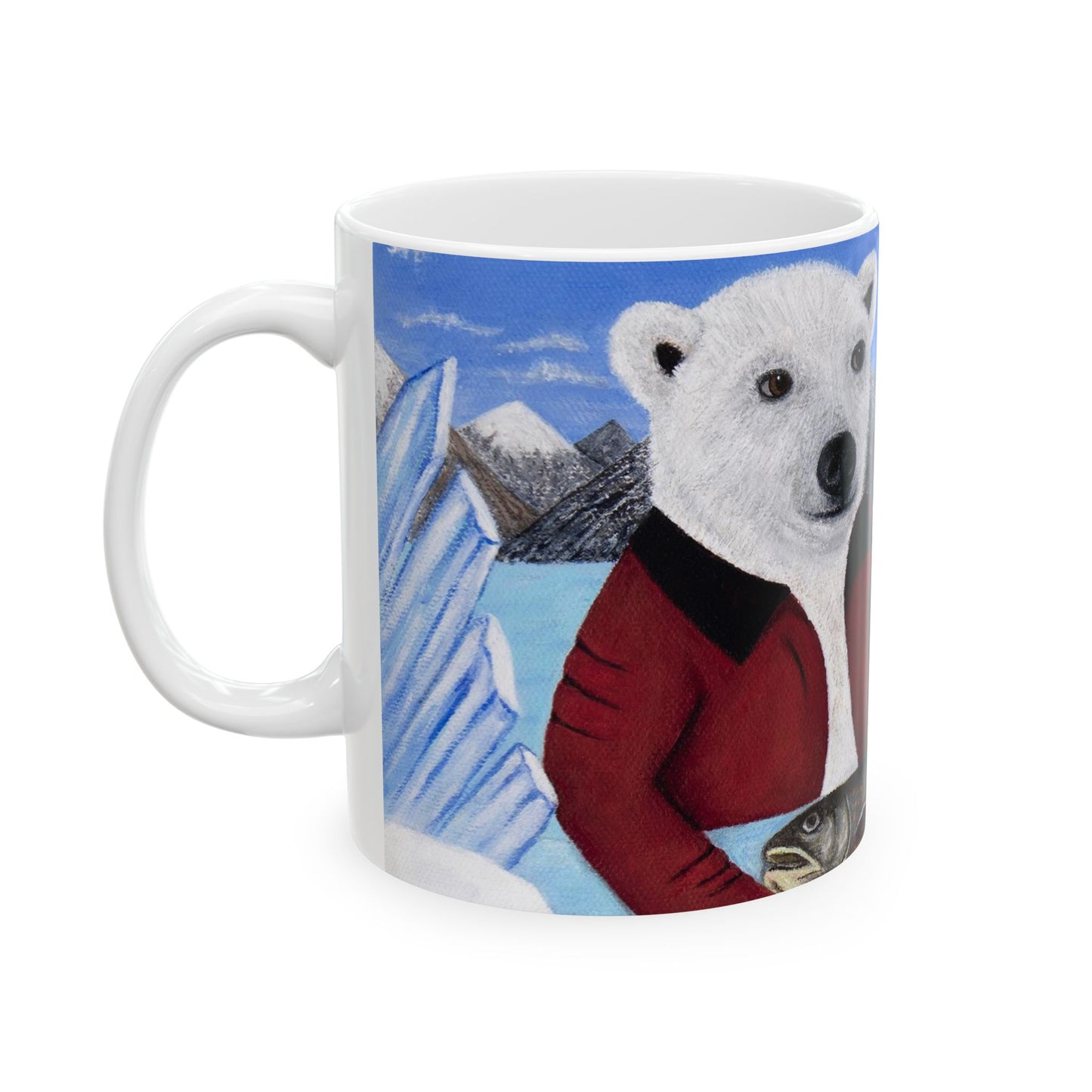 Whimsical Arctic Coffee Mug – 11oz Original Art, Cute Polar Bear & Harp Seal, Arctic Appetite by Roberta Pacino