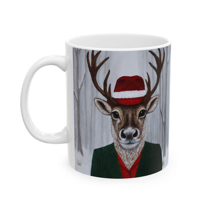 Roxy Reindeer – 11 oz Coffee Mug, Original Art, Winter Crown by Roberta Pacino