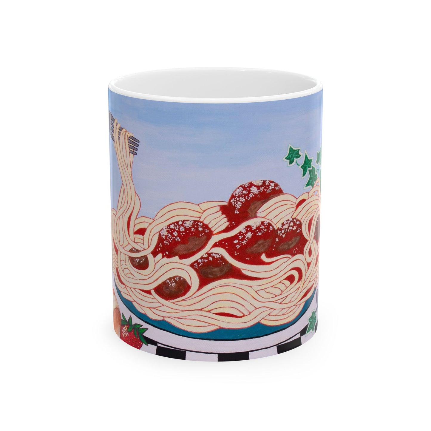 Italian Spaghetti & Wine Coffee Mug – 11oz Sicilian Comfort Art Cup by Roberta Pacino