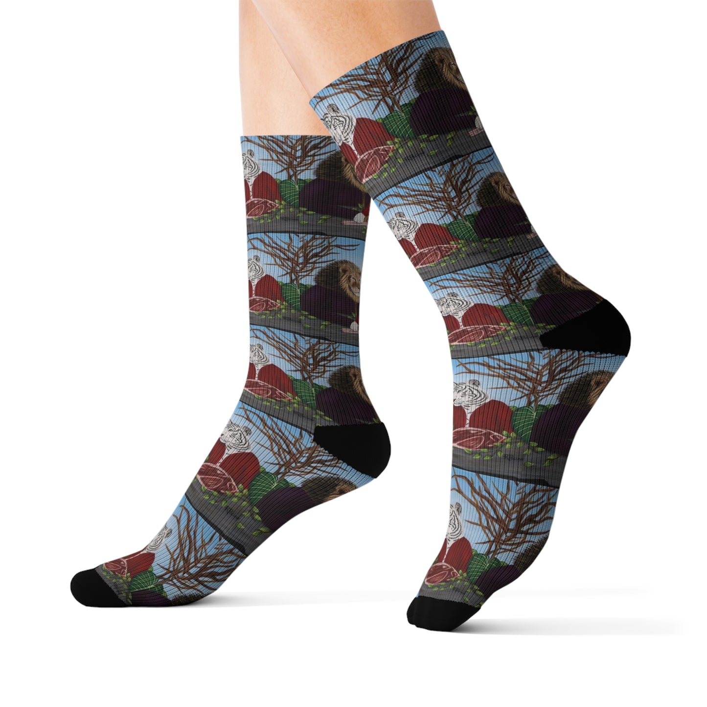 King’s Table Lion & Tiger Socks – Big Cat Art by Roberta Pacino