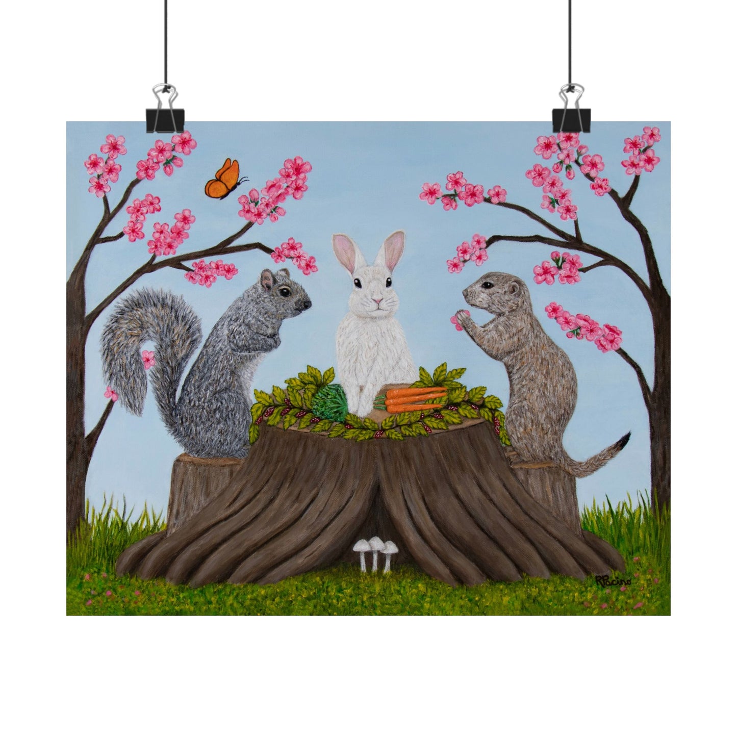 Garden Gathering – Whimsical Woodland Animal Art, Cherry Tree by Roberta Pacino