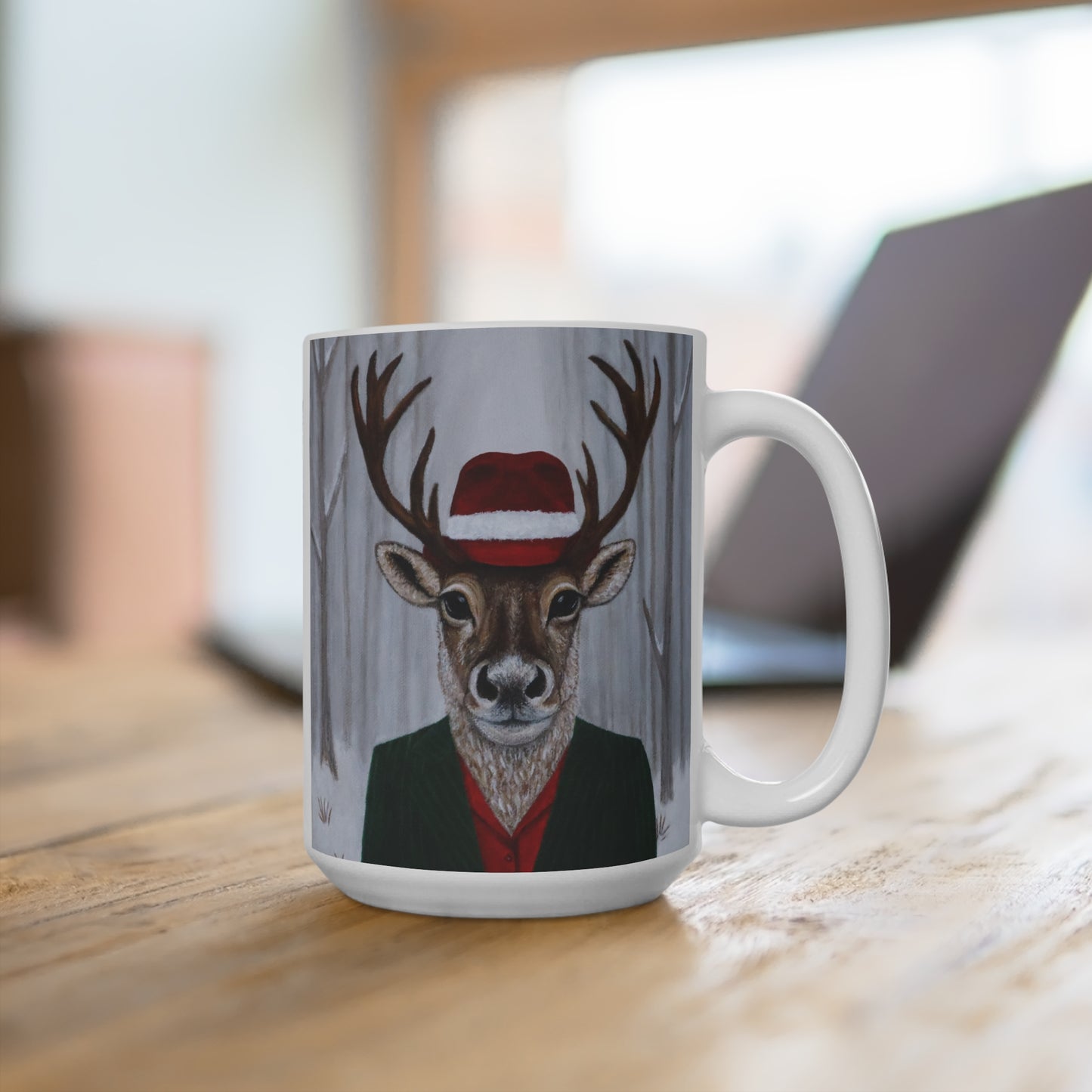 Roxy Reindeer – 15 oz Coffee Mug, Original Art, Winter Crown by Roberta Pacino