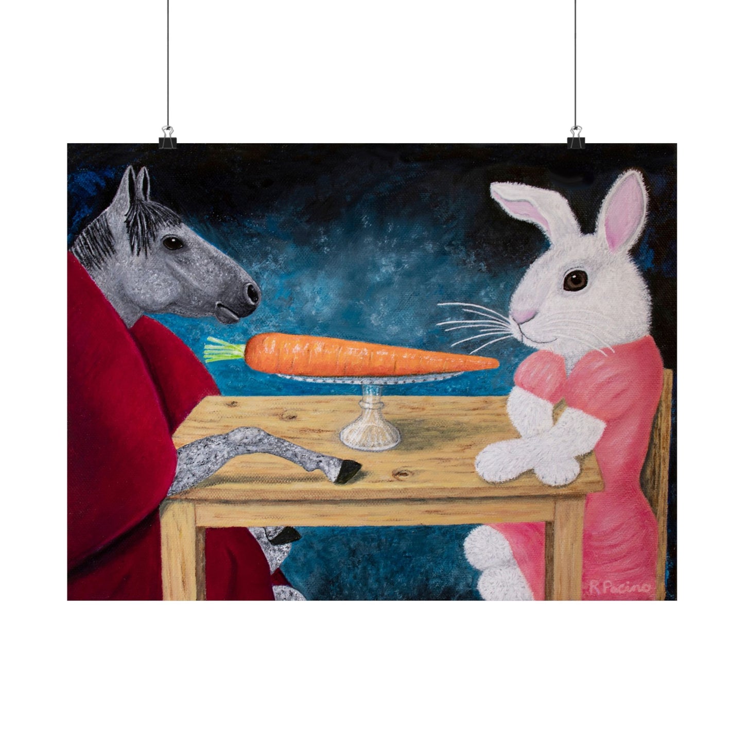 Single Carrot – Whimsical Horse & Rabbit Art, Symbolic Fine Art by Roberta Pacino