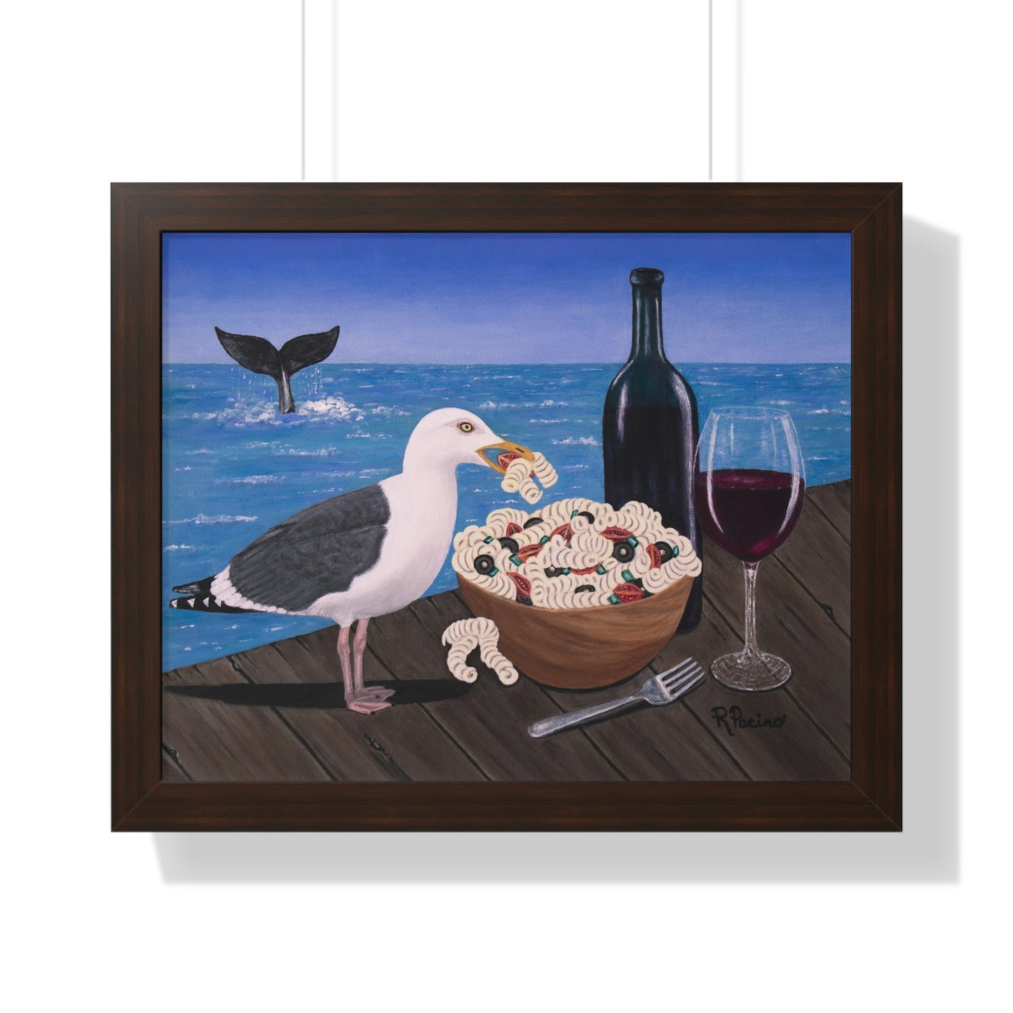 Seagull Art Framed Print – Pasta on the Pier by Roberta Pacino