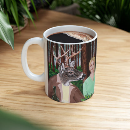 Woodland Animal Coffee Mug – 11oz Forest Feast Deer, Bear & Fox Art