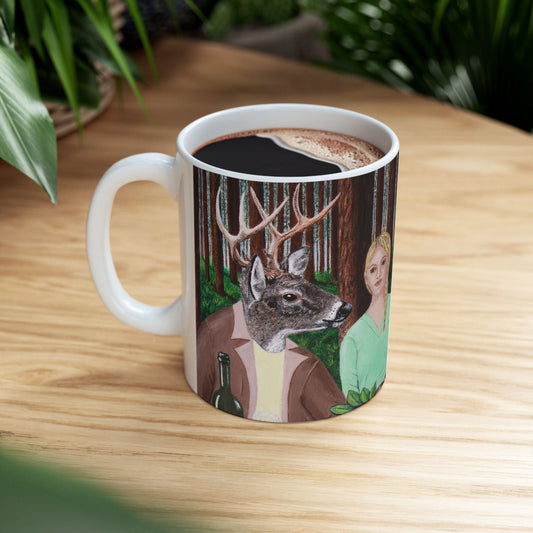 Woodland Animal Coffee Mug – 11oz Forest Feast Deer, Bear & Fox Art