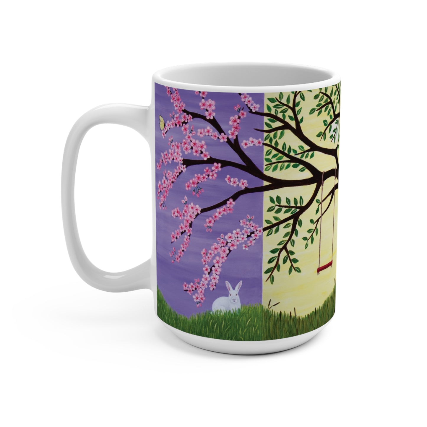 Tree of Life art mug showing wraparound four seasons design by Roberta Pacino