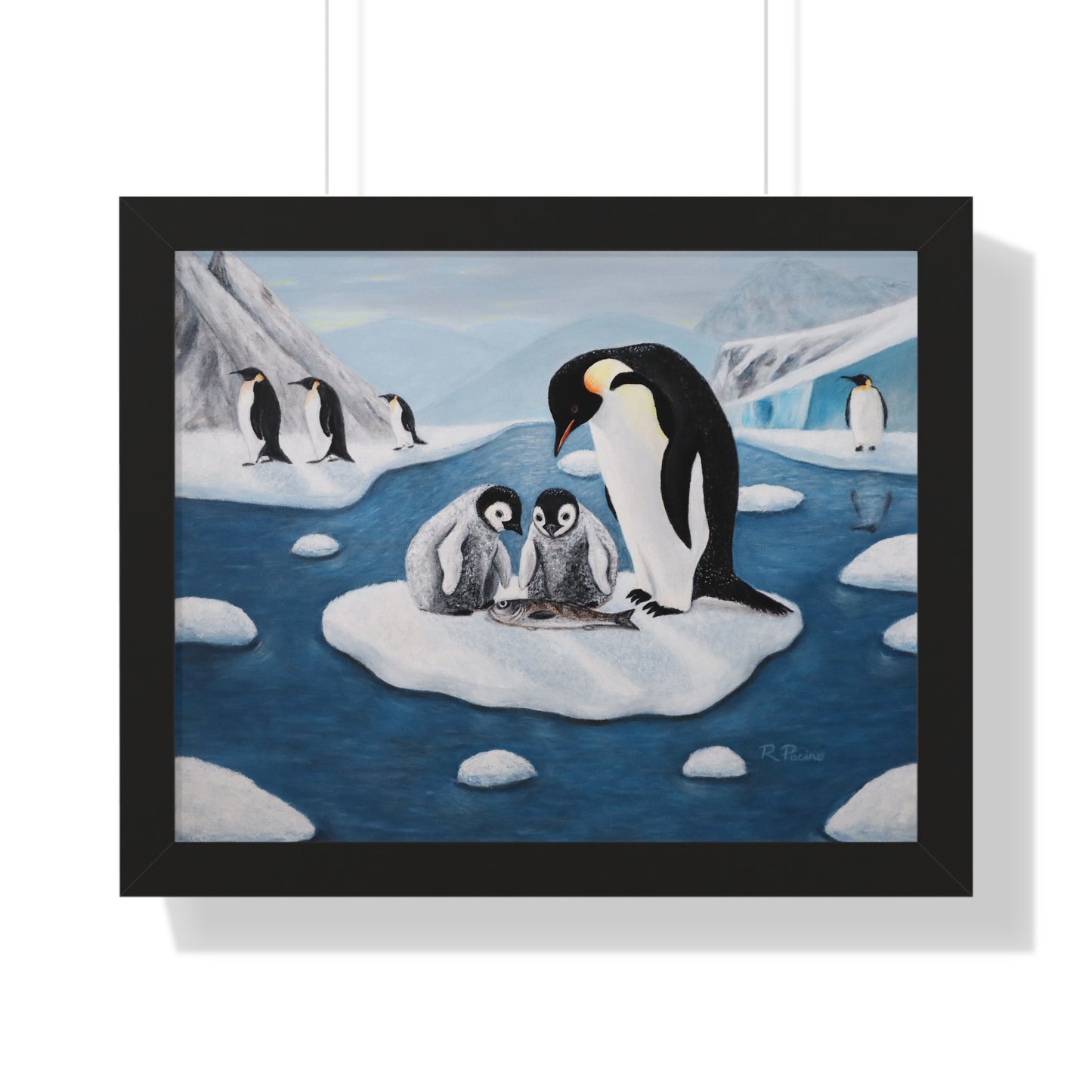 Antarctic Penguin Family Framed Print – Icy Love by Roberta Pacino