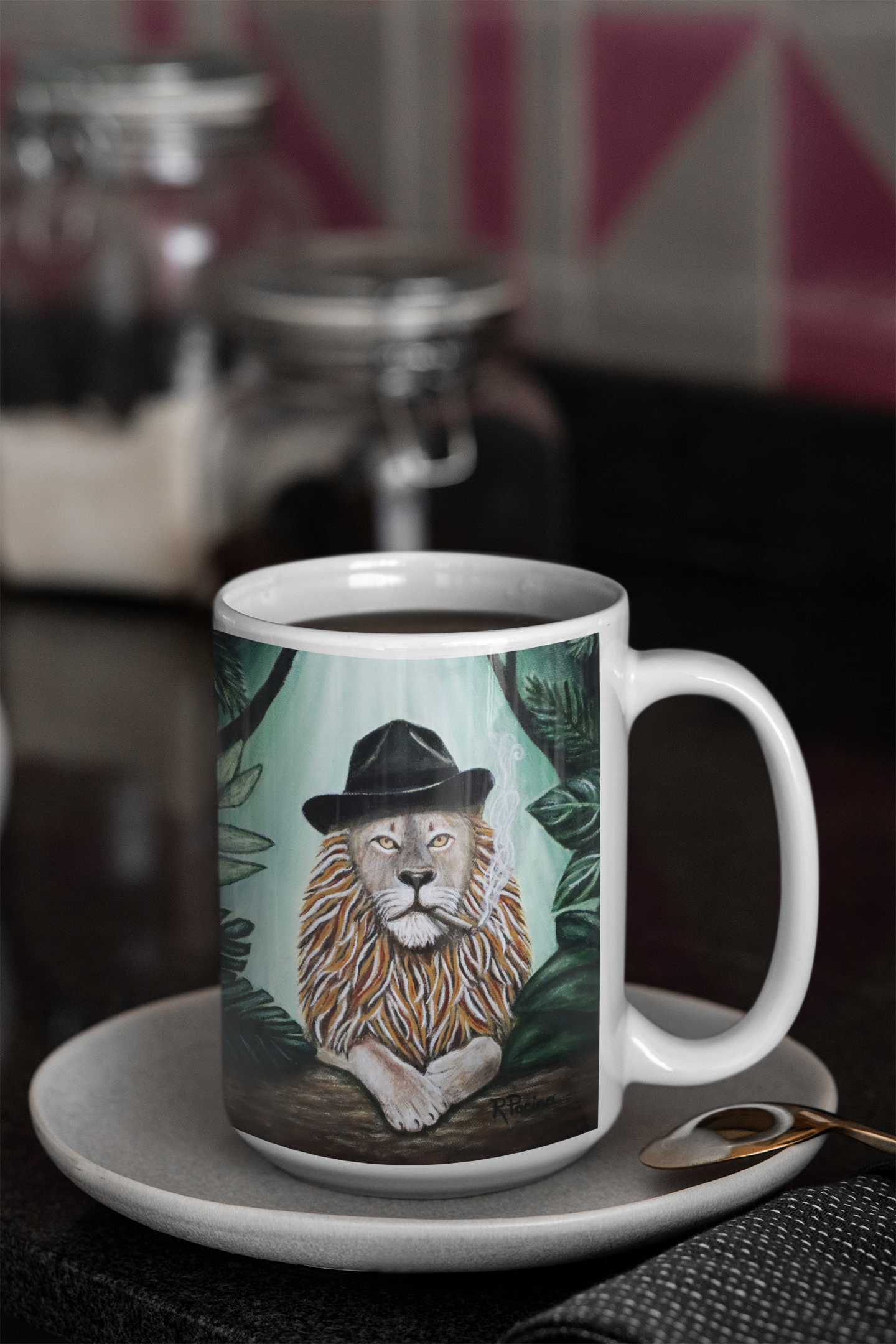 Don Leone Gangster Lion Mug – 15 oz Ceramic Coffee Mug, Original Art by Roberta Pacino