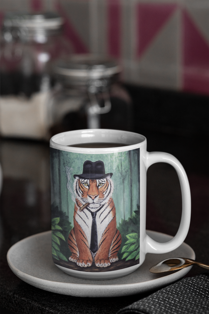 Vito Stripes Tiger Noir Mug – 15 oz Ceramic Coffee Mug, Original Art by Roberta Pacino