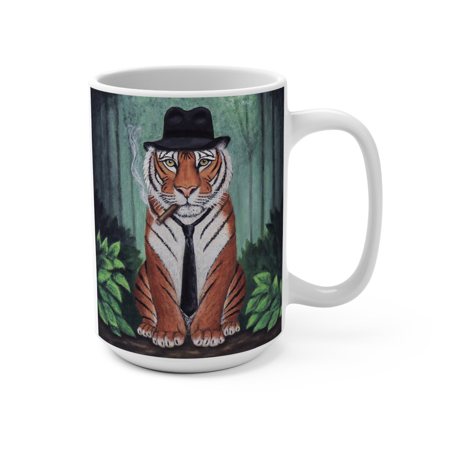 Vito Stripes Tiger Noir Mug – 15 oz Ceramic Coffee Mug, Original Art by Roberta Pacino