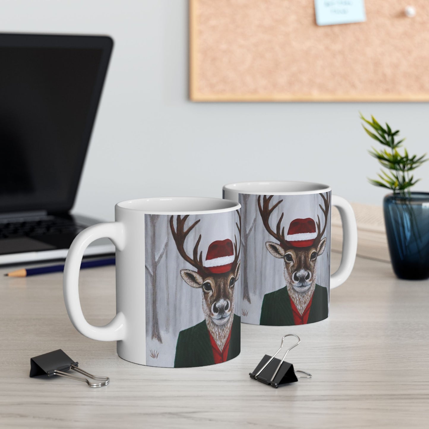 Roxy Reindeer – 11 oz Coffee Mug, Original Art, Winter Crown by Roberta Pacino