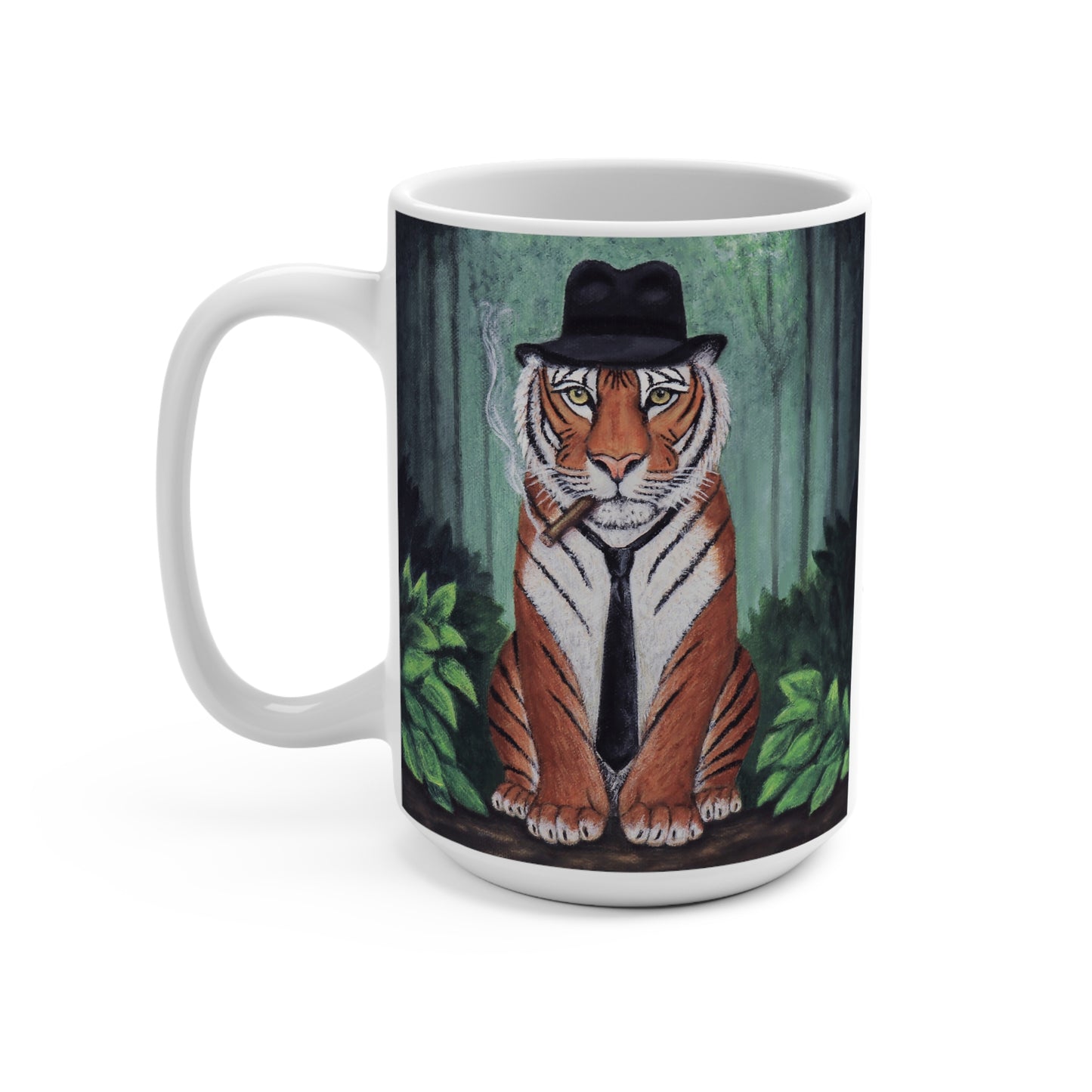 Vito Stripes Tiger Noir Mug – 15 oz Ceramic Coffee Mug, Original Art by Roberta Pacino