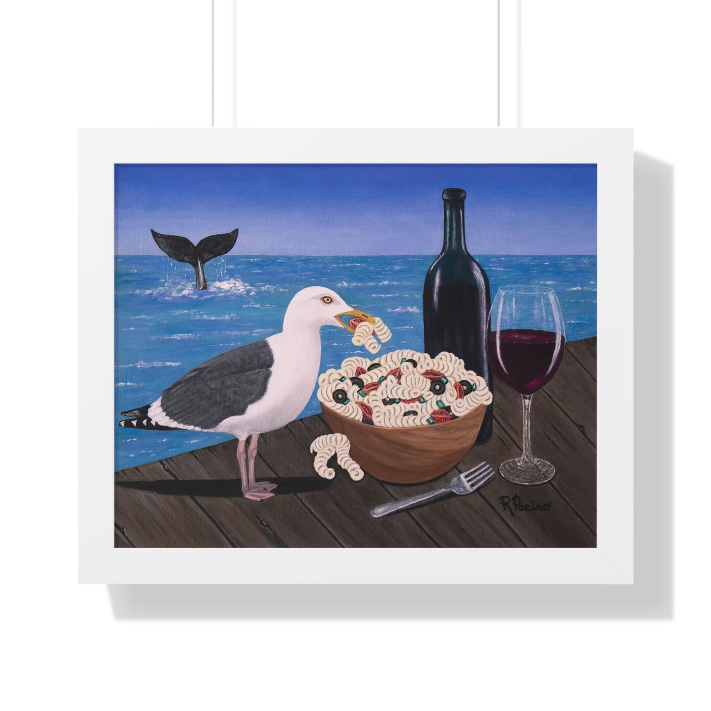 Seagull Art Framed Print – Pasta on the Pier by Roberta Pacino